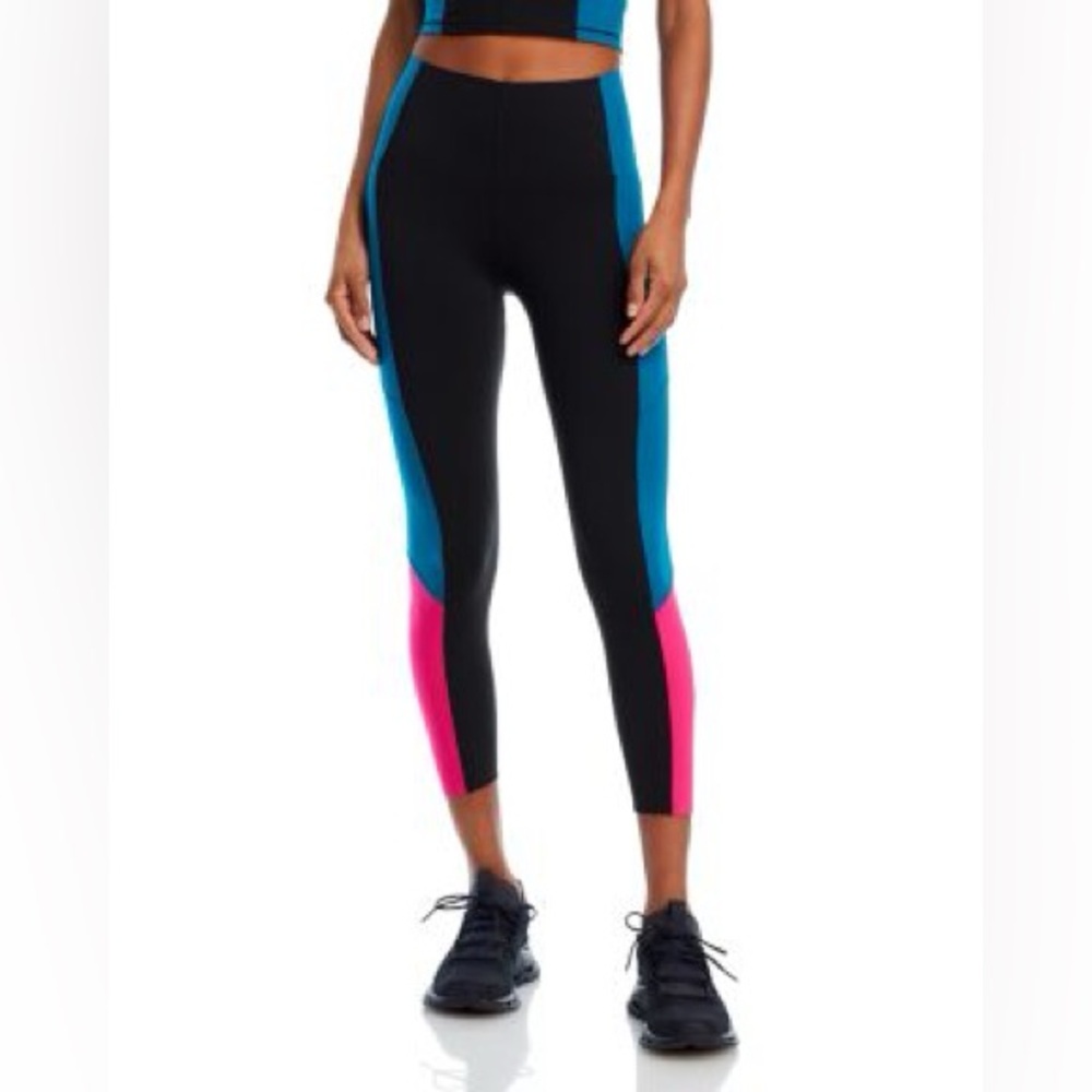 Sweaty Betty Black Leggings with Blue & Pink Side Panels